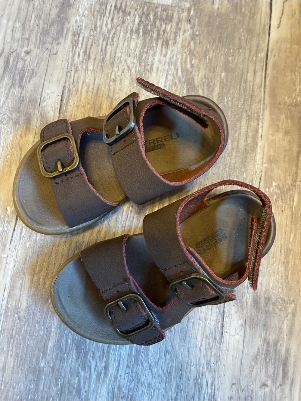 Merrell toddler barefoot Brown Double Buckle Sandals